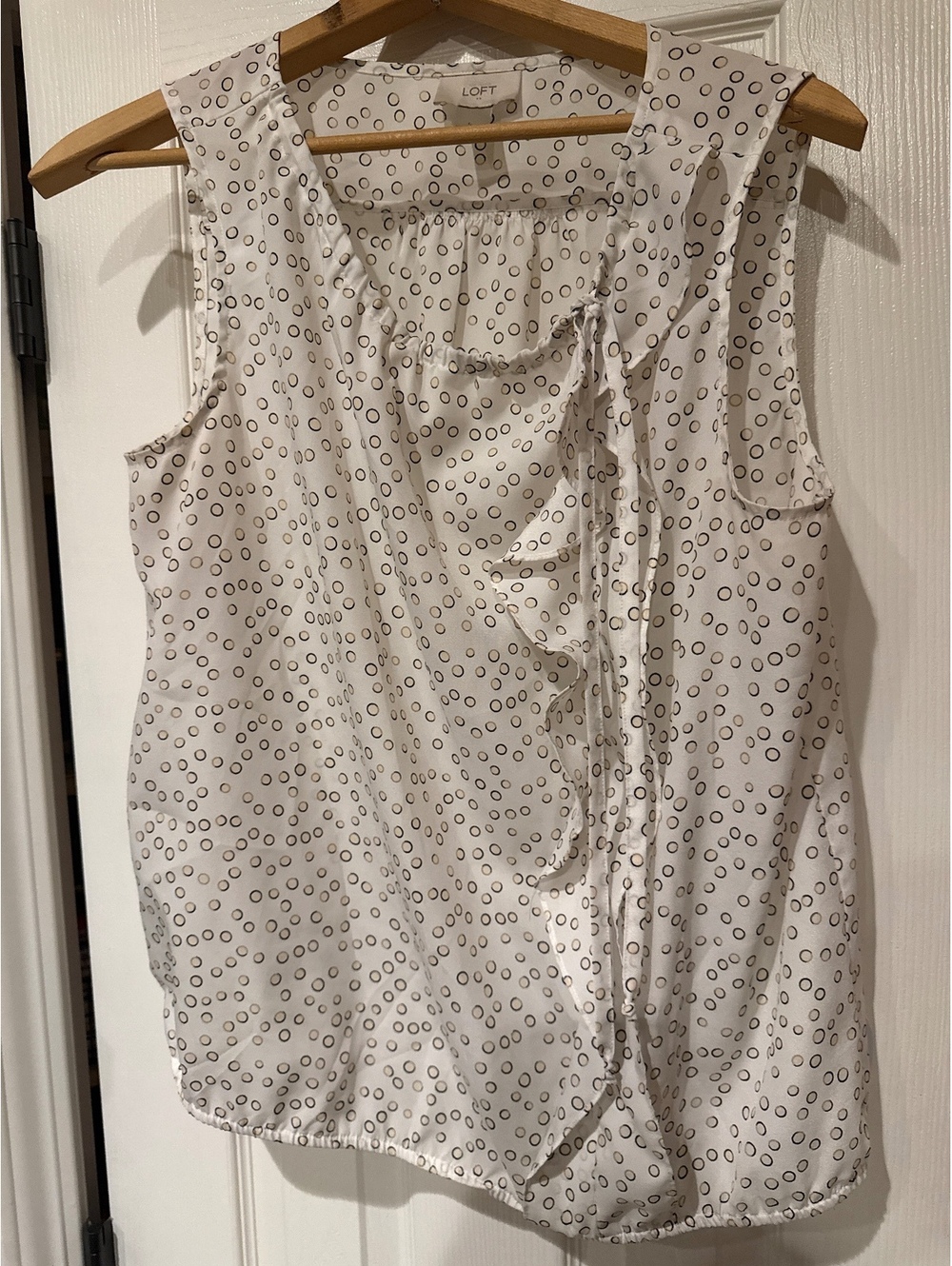 LOFT Sleeveless Polka Dot Ruffle Detail Blouse Large